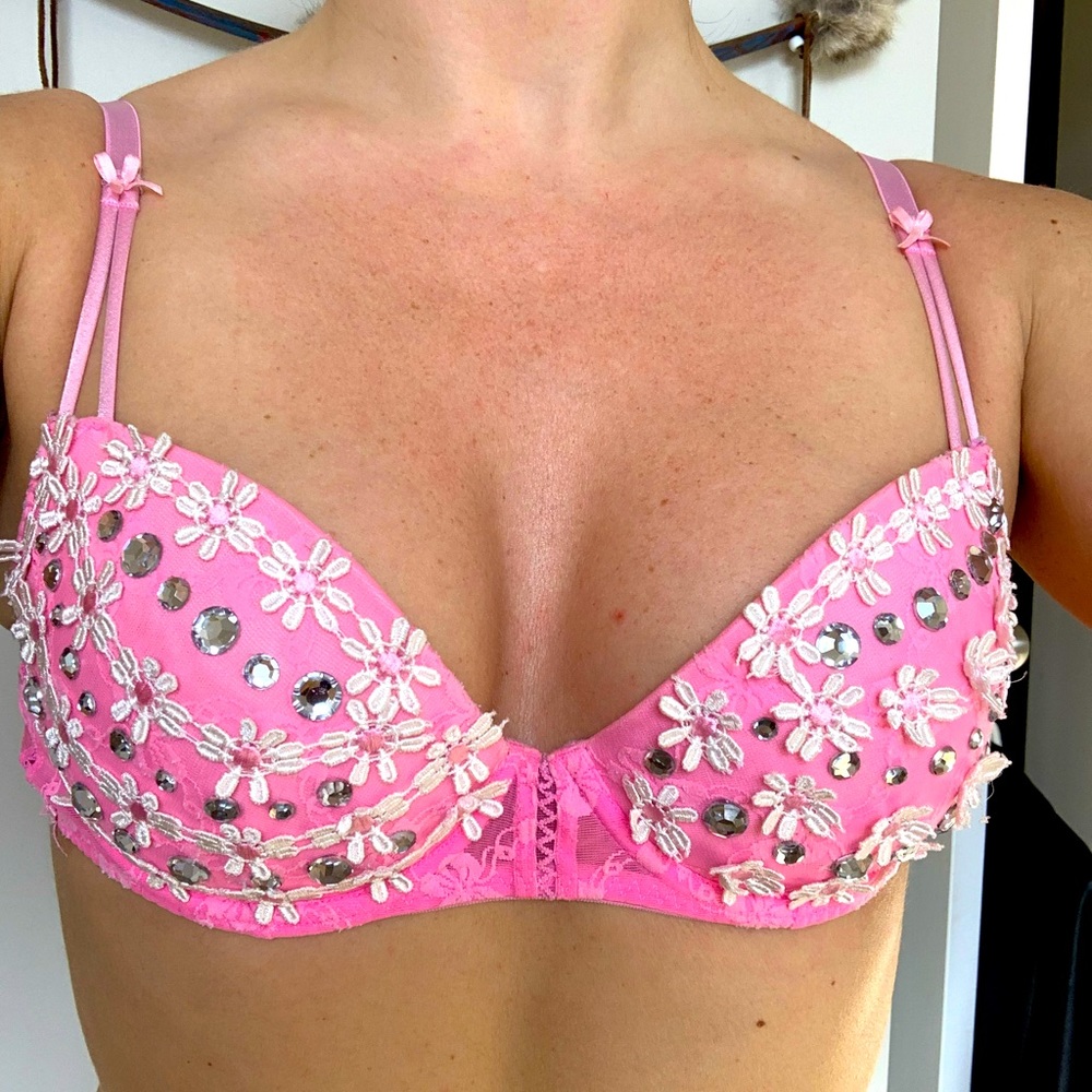 Pink rhinestone daisy festival bra top
